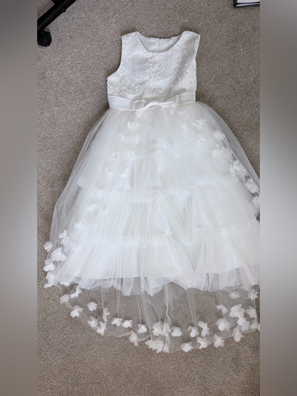 EUC Girls White Tulle Flower-Appliqué Flower Girl First Communion Dress size 7